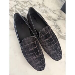 Versace 1003792 Men's Gray Velvet Croc-embossed Slippers Shoes, 45
